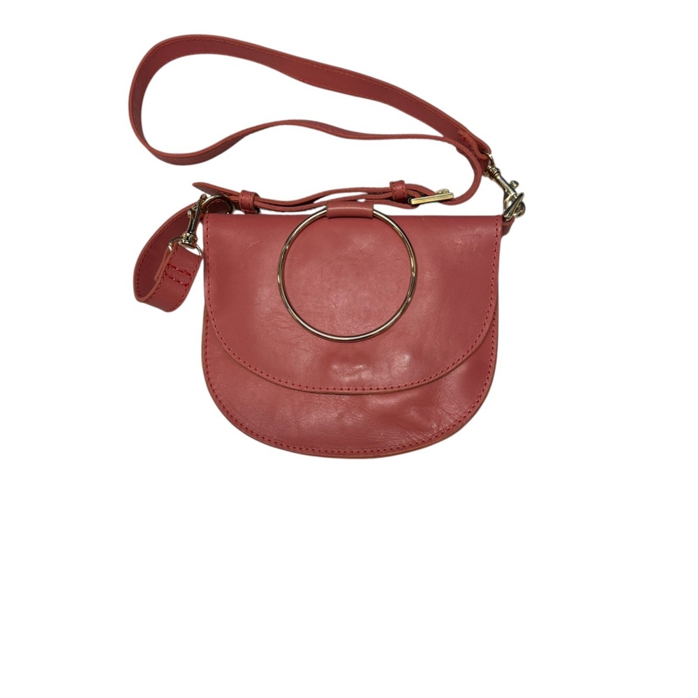 ABLE Leather Crossbody Bag Circle Handle Adjustable Strap Coral Pink